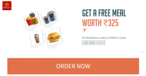 Get a free meal worth Rs.325 on Macdelivery order of ​Rs. ​450 and more on paying via freecharge wallet