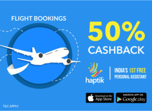 Haptik App - Get 50% cashback upto Rs 500 on Flight Bookings , DTH & Utility Bill Payments using Timescard 