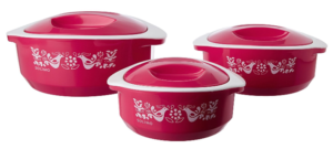 Solimo Sparkle Insulated Casseroles Set with Roti Basket, 3-Piece, Pink