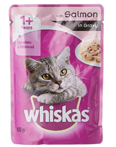 Whiskas Wet Meal Adult Cat Food, Salmon in Gravy, 85g (Pack of 12) at Rs.30