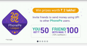 phonepe app league refer and earn Rs 100 free + upto Rs 2 lakh