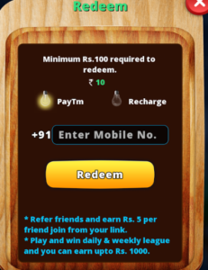 redeem to get free paytm cash bulbsmash app