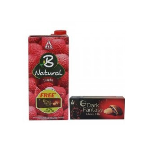 B-natural Fruit Juice, Litchi, 1000ml with Free Dark Fantasy Chocofills, 75g at rs.74