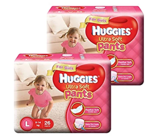 Huggies Ultra Soft Pants Large Size Premium Diapers for Girls (2 x 26 Counts)