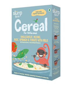 Slurrp Farm Cereal, Wholewheat, Moong, Rice, Spinach and Tomato with Milk, 200g at rs.150