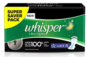 Whisper Ultra Overnight Sanitary Pads XL Wings - 30 Piece Pack