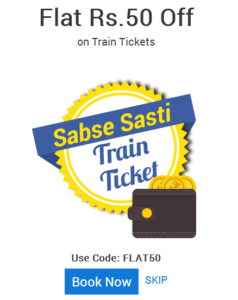 railyatri flat50 ,50 rs off on train tickets