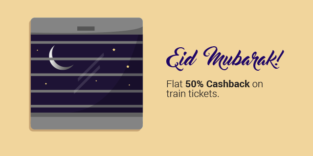 railyatri train 50% cashback EID