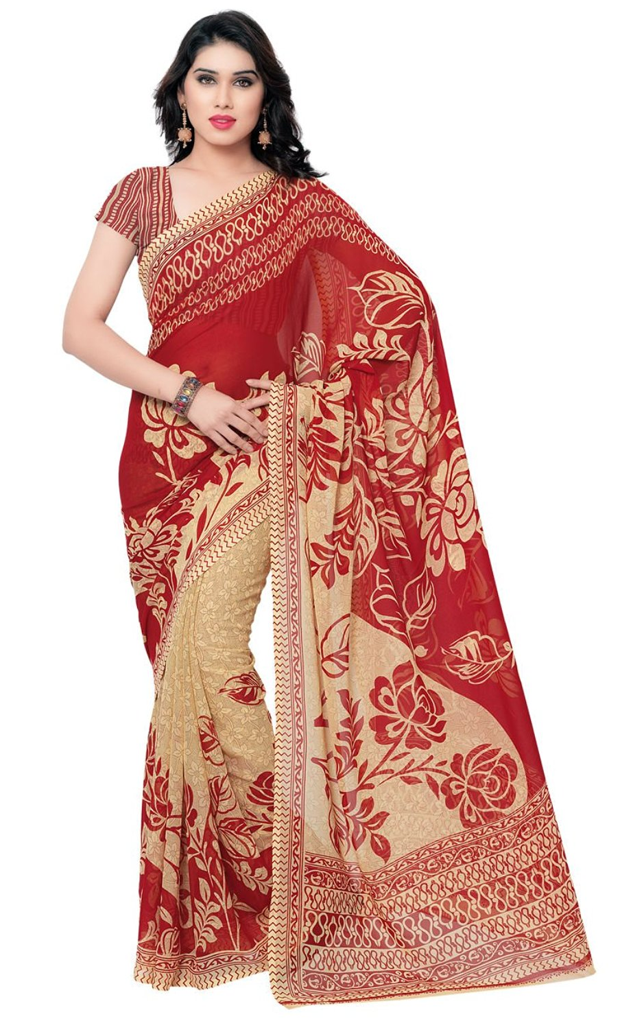 Amazon - Buy Anand Sarees Saree (Ivory Red) for just Rs.100