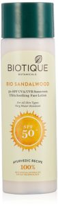 Amazon- Buy Biotique Sandalwood Lotion 50+ Spf Sunscreen,