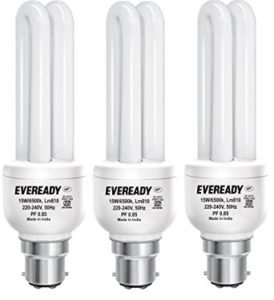 Amazon - Buy Eveready ELD 15-Watt CFL (White and Pack of 3) Free AA batteries at Rs 279 only