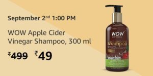 wow apple cider vinegar shampoo 300 ml Rs 49 only amazon crazy deal 2 september