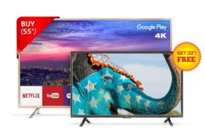 (Upcoming) Amazon- Buy TCL 139.7 cm (55 inches) Android M 4K UHD LED Smart TV + FREE TCL 81.28 cm (32 inches) HD Ready LED TV for Rs 59,990 only