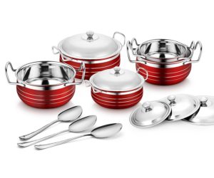 Amazon is selling Classic Essentials Stainless Steel Handi Set of 5pcs with 3pcs Serving spoons for Rs 699 only