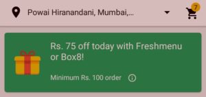 Aero App- Get Flat 75 off on Box8 & Freshmenu order worth Rs 100 & above