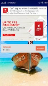MyAirtel App- Get 15% cashback on Airtel Postpaid payment
