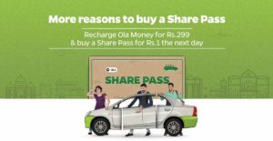 OLA Money- Recharge Ola Money for Rs.299+ & get a Share Pass for Rs.1 the next day