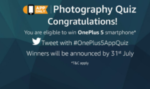 amazon app photography quiz contest win oneplus 5