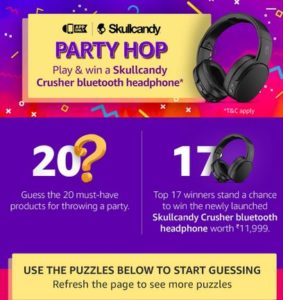 amazon party hop contest solve puzzles and win skullcandy headphones