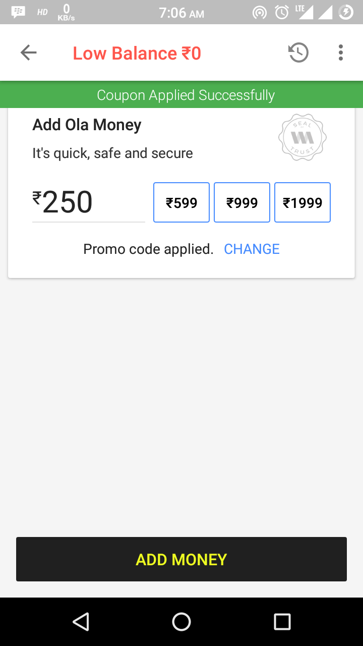 ola add money offer o rupay cards