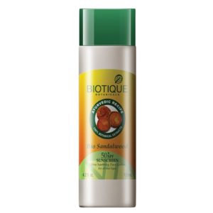 Amazon- Buy Biotique Bio Sandalwood 50+ SPF Sunscreen Ultra Soothing Face Lotion
