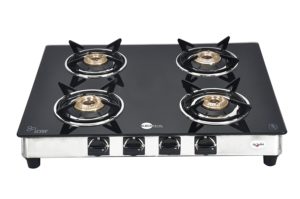 BlackPearl Glass 4 Burner Manual Gas Stove, Black 3599 amaozn