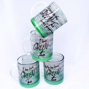 HotMuggs Green Tea Lovers Group Glass Mug Set, Set of 4, 350ml for Rs 553 only