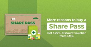 OLA Cabs - Buy a Share Pass and Get 22% Discount Voucher from 1MG