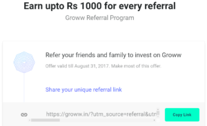 grow app share referral link with friends and earn Rs 1000