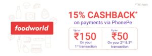 Phonepe- Get Flat 15% Cashback on First 3 transactions at Foodworld