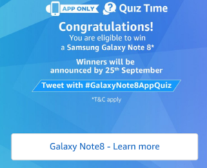 amazon app quiz time answer all 8 questions correctly and win samsung galaxy note