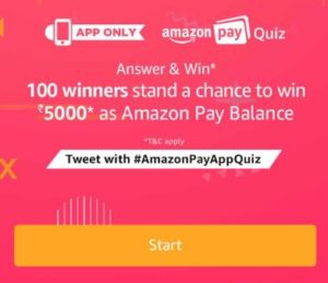 amazon app quiz time win Rs 5000 pay balance answers added