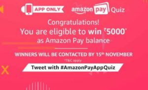amazon win Rs 5000 pay balance 100 winners