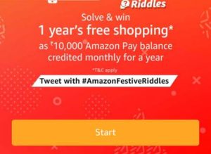festive riddles amazon app get Rs 10000 pay balance answers