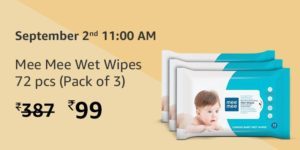 mee mee wet wpies 72 pcs (pack of 3) at Rs 99 only amazon value days crazy deal