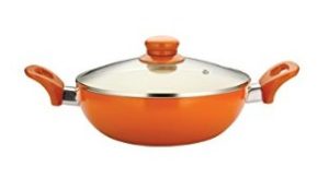 Nirlon Aluminium Deep Kadai with Lid, 3 Litres, Orange