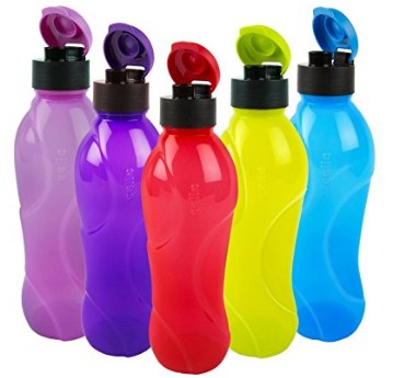 Cello Splash Flip Polypropylene Bottle Set, 1 Litre, 5-Pieces, Multicolour
