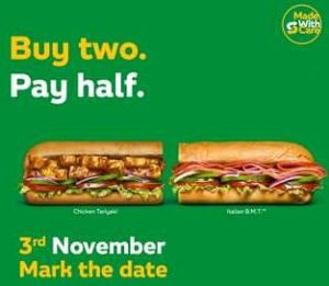 Subway India- Buy 2 pay half