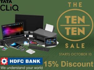 tatacliq ten by ten sale get 15 discount with HDFC
