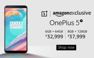 Amazon - Buy OnePlus 5T from Rs 32999 + Rs 1500 off HDFC + Other Offers