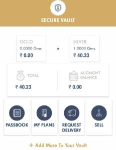 Augmont app request delivery of silver to vault
