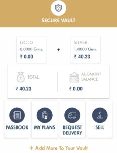 Augmont app request delivery of silver to vault