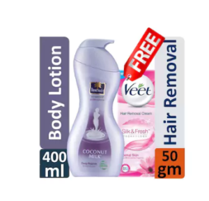 Parachute Advansed Body Lotion Deep Nourish - 400 ml +Veet Hair Removing Cream 50g FREE worth Rs. 110 at rs.179