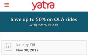 Yatra app get 50% cashback on ola cab rides
