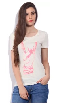 Reebok Printed Women's Round Neck White T-Shirt