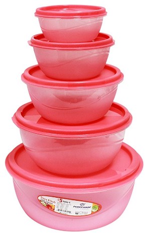 Princeware Plastic Bowl Package Container Set, Set of 5, Pink