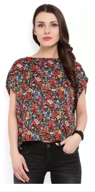 MANGO Casual Short Sleeve Floral Print Women's Multicolor Top