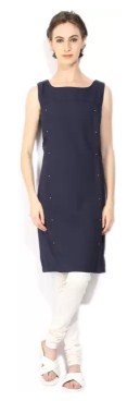 W Solid Women's Straight Kurta (Blue)