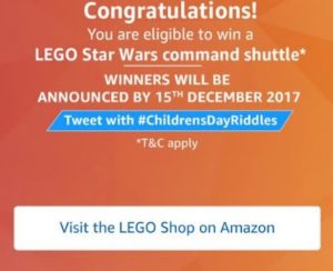 amazon LEGO Contest riddles congratulations results 15th december