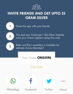 augmont app share referral code with friends and get silver